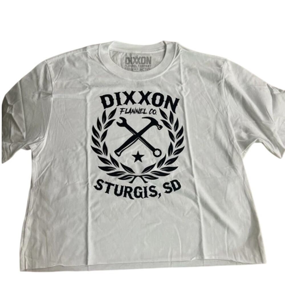 New Dixxon Sturgis Sketchy Crest Crop Top Womens Large USA Motorcycle Streetwear